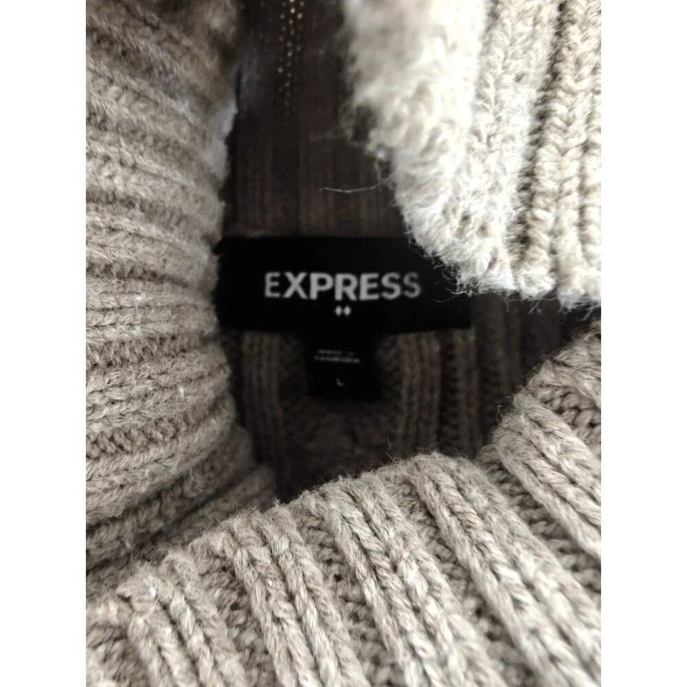Express Mens Large Gray Cable Knit Turtleneck Sweater Cotton Blend